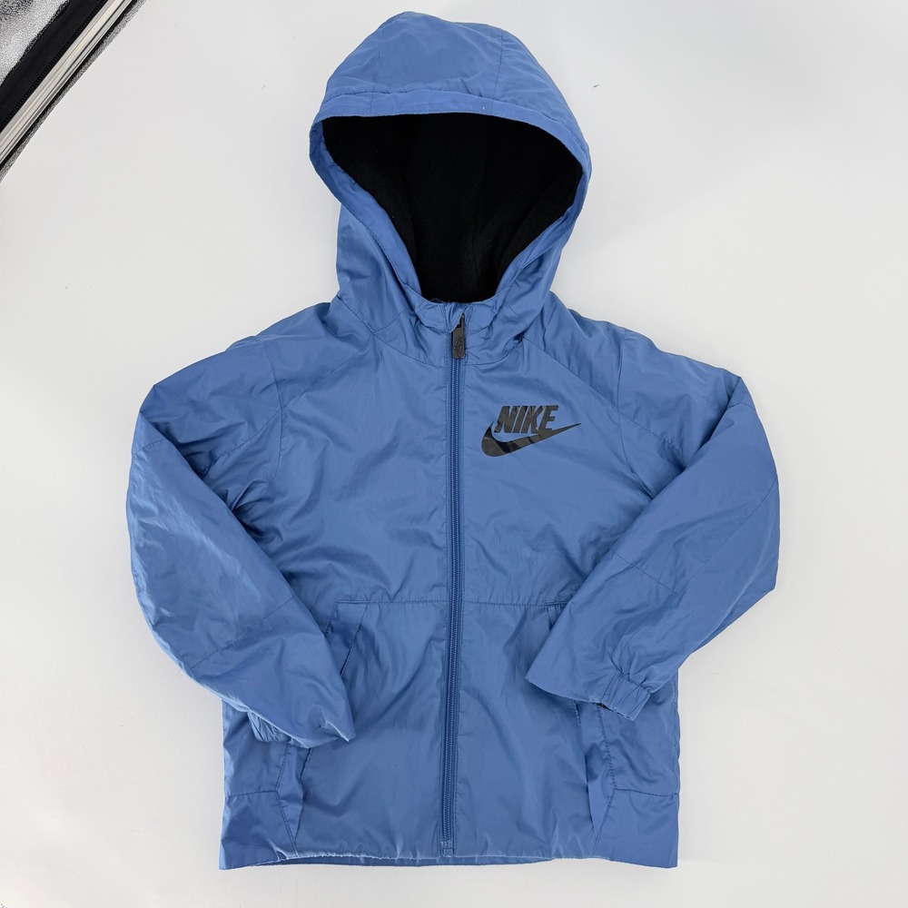 Nike Boy Blue Fleece Lined Hooded Windbreaker Jacket Size 6 M 5-6 Yrs 617844-416